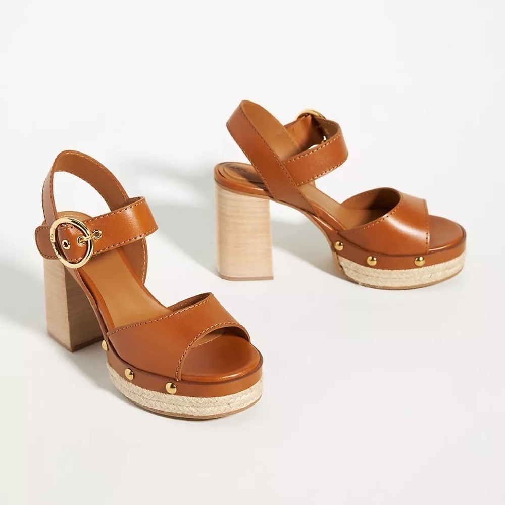 SEE BY CHLOE Womens Beige 1-1/2" Platform Viviane Leather Heeled Sandal 41 NWOT
